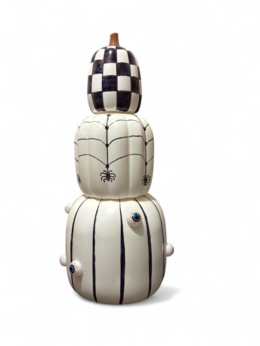 Hand Crafted Black & White Stacked Halloween Pumpkin Decor